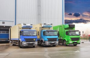 Truck unloading at a warehouse: Cargo transport logistics.