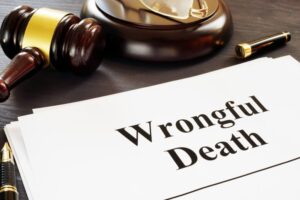 Wrongful death report and a gavel in court.