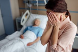 The girl is crying after lost her mother in an accident.